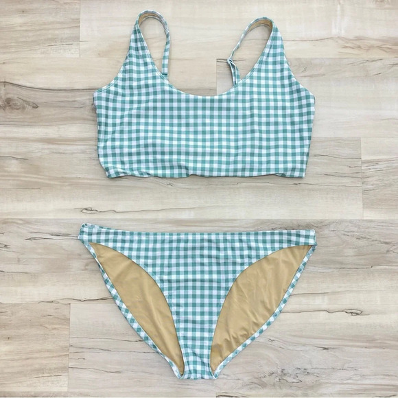Old Navy Women's Two Piece Swimsuit Set Size 2X Green Gingham Bikini - Picture 1 of 5